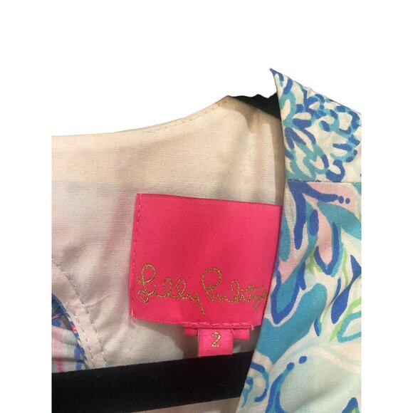 Lilly Pulitzer Fiesta Stretch Dress Coastal Blue Lion Around Size 2 EUC - Picture 3 of 8